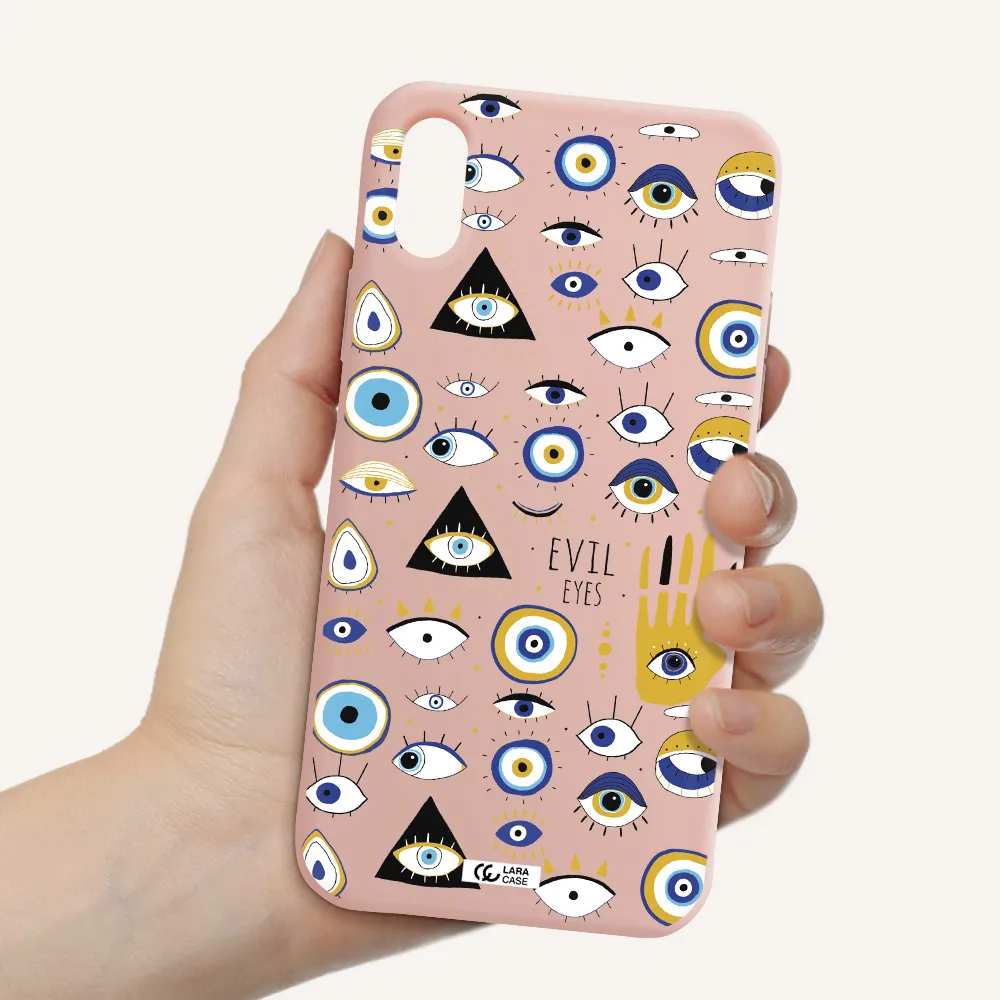 Evil Eyes Apple iPhone X Silicone pastel pink Case