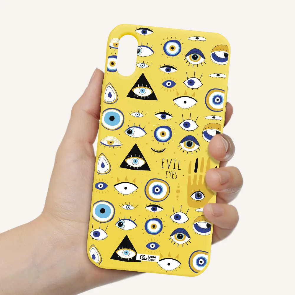 Evil Eyes Apple iPhone XS Silicone canary yellow Case