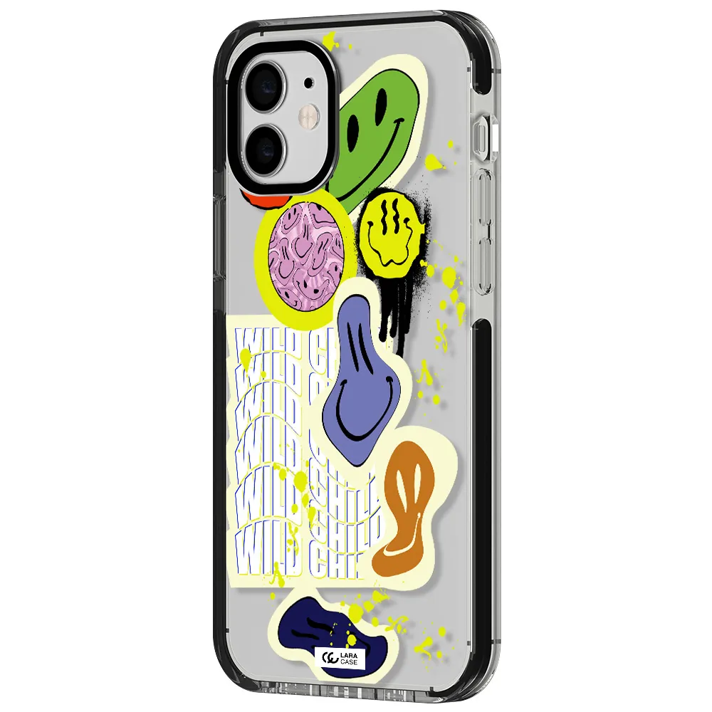 Colorful Emojis Apple iPhone 11 impact black border Case