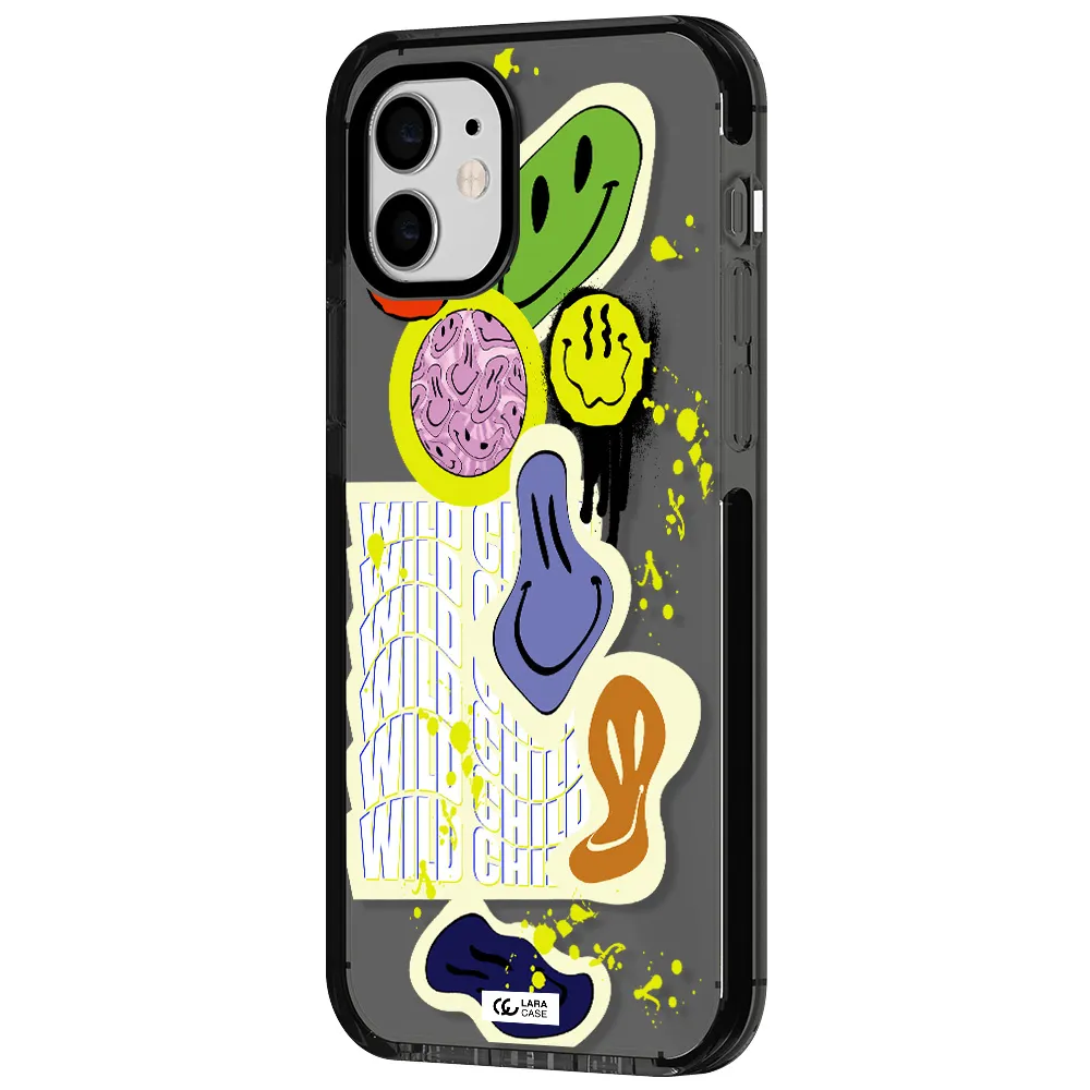 Colorful Emojis Apple iPhone 11 impact Smoke Black Case