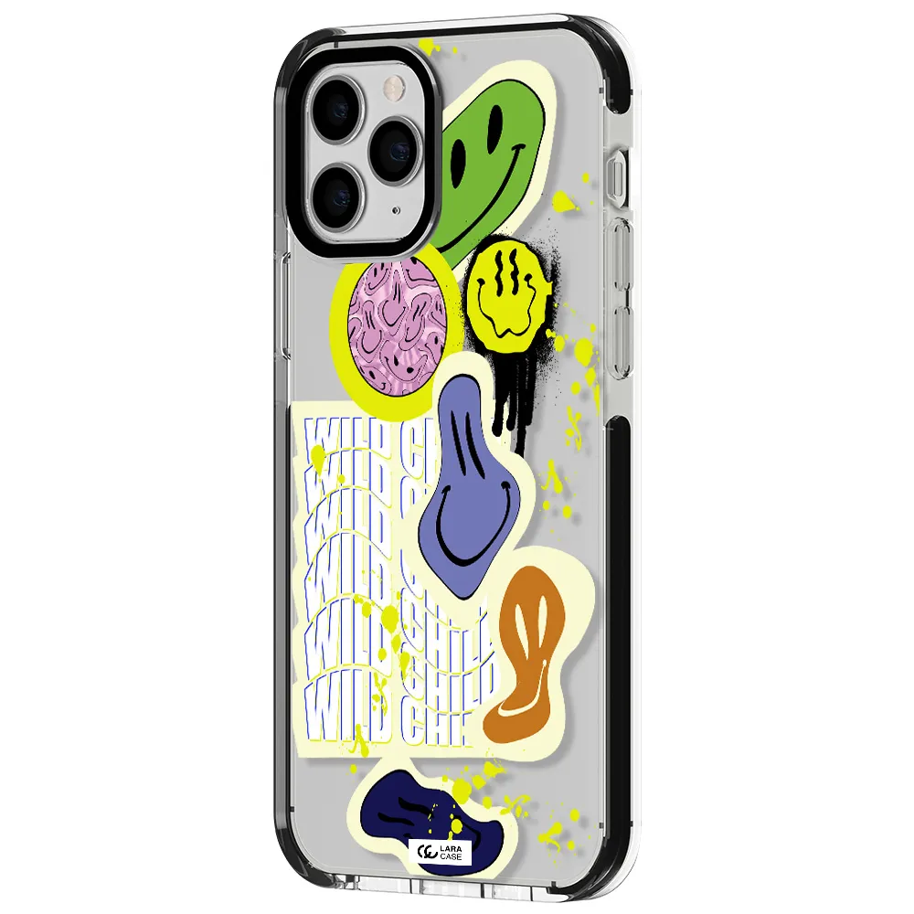 Colorful Emojis Apple iPhone 11 pro impact black border Case
