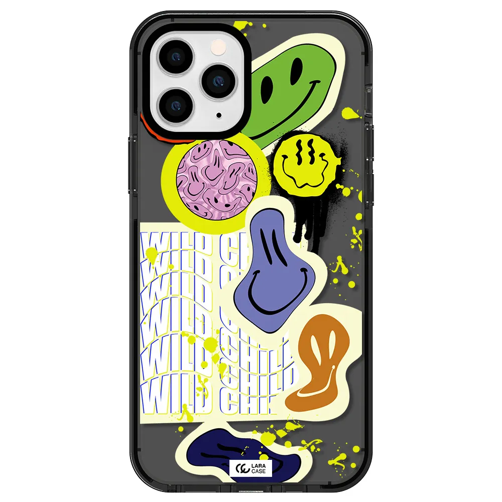 Colorful Emojis Apple iPhone 11 pro max impact Smoke Black Case