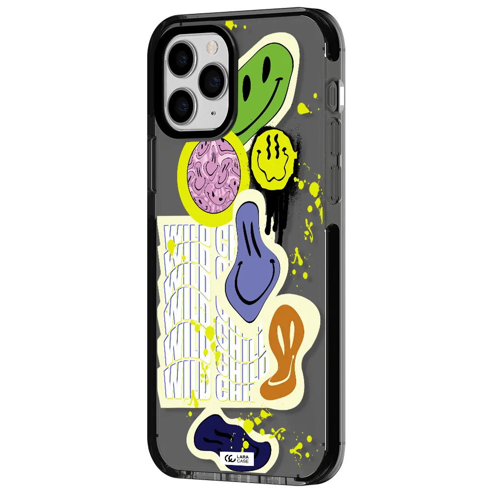 Colorful Emojis Apple iPhone 11 pro max impact Smoke Black Case