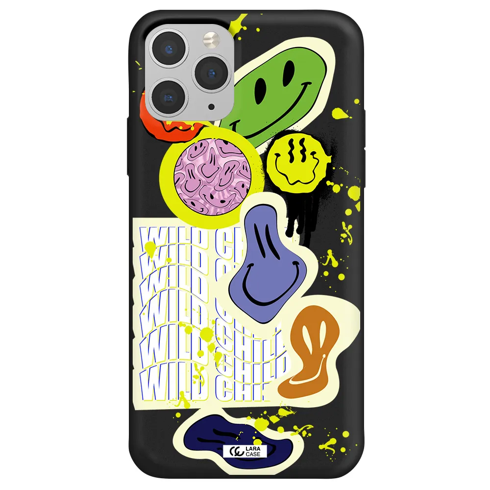 Colorful Emojis Apple iPhone 11 pro max Silicone black Case