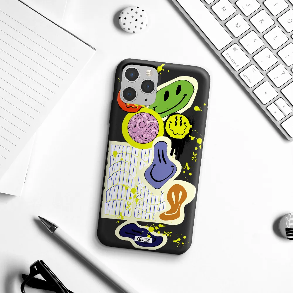 Colorful Emojis Apple iPhone 11 pro max Silicone black Case