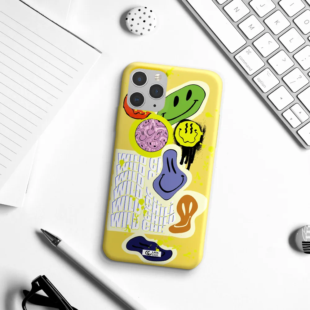 Colorful Emojis Apple iPhone 11 pro max Silicone canary yellow Case