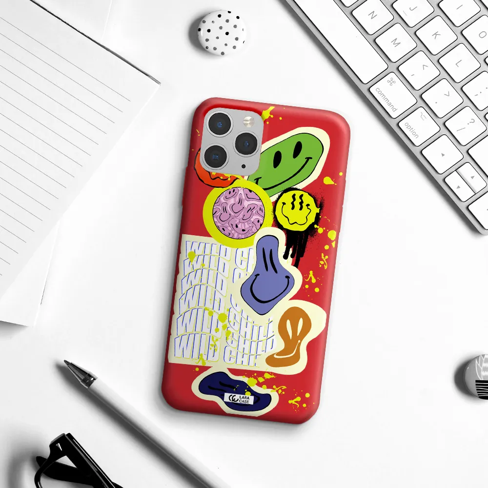 Colorful Emojis Apple iPhone 11 pro max Silicone Imperial Red Case