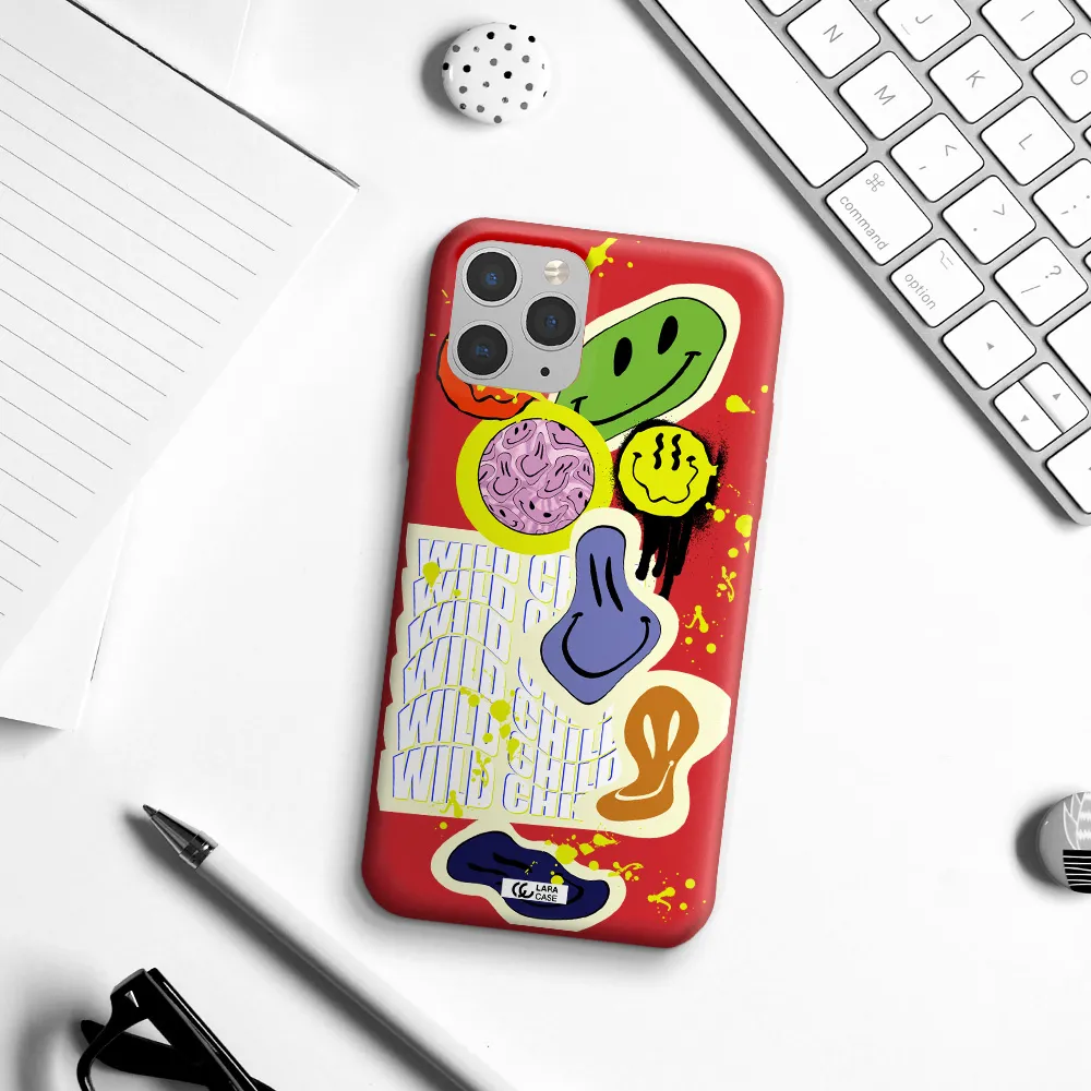 Colorful Emojis Apple iPhone 11 pro Silicone Imperial Red Case