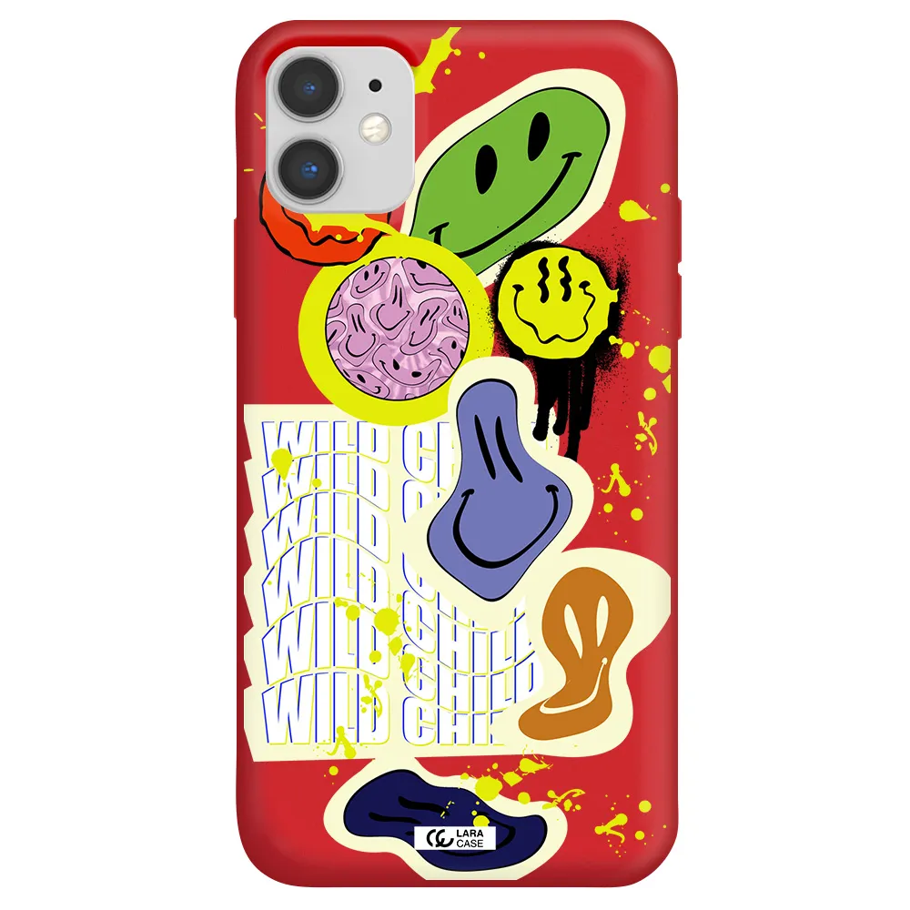 Colorful Emojis Apple iPhone 11 Silicone Imperial Red Case