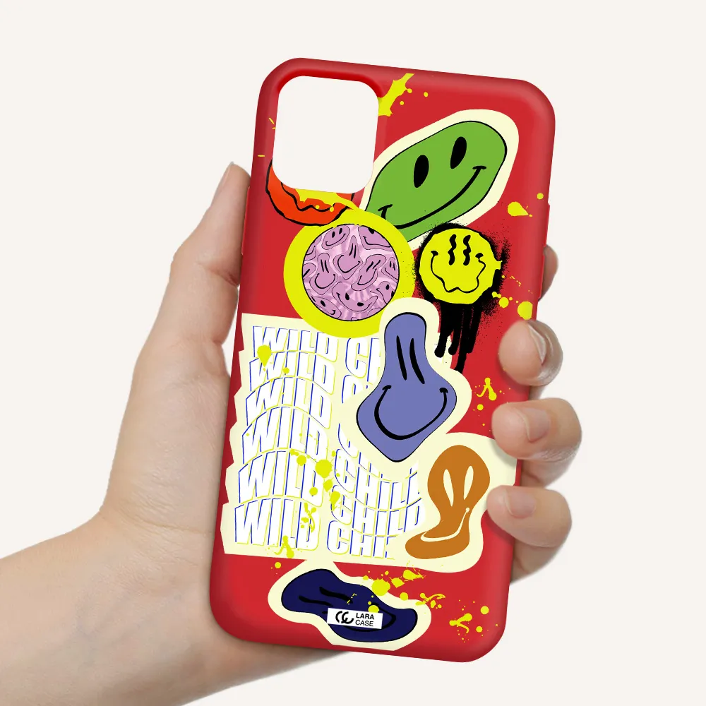 Colorful Emojis Apple iPhone 11 Silicone Imperial Red Case