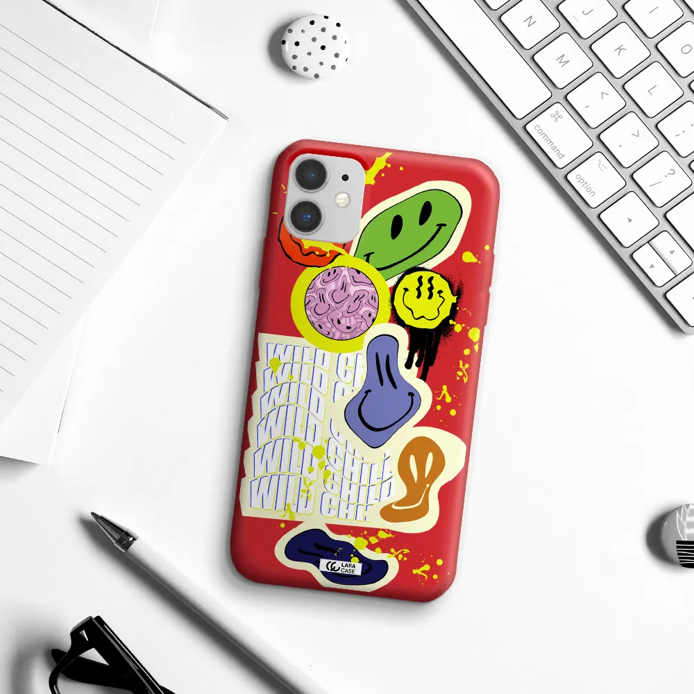 Colorful Emojis Apple iPhone 11 Silicone Imperial Red Case