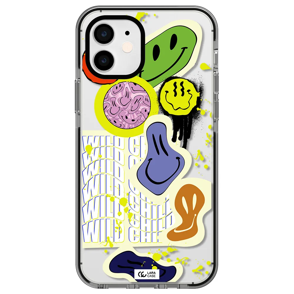 Colorful Emojis Apple iPhone 12 impact black border Case