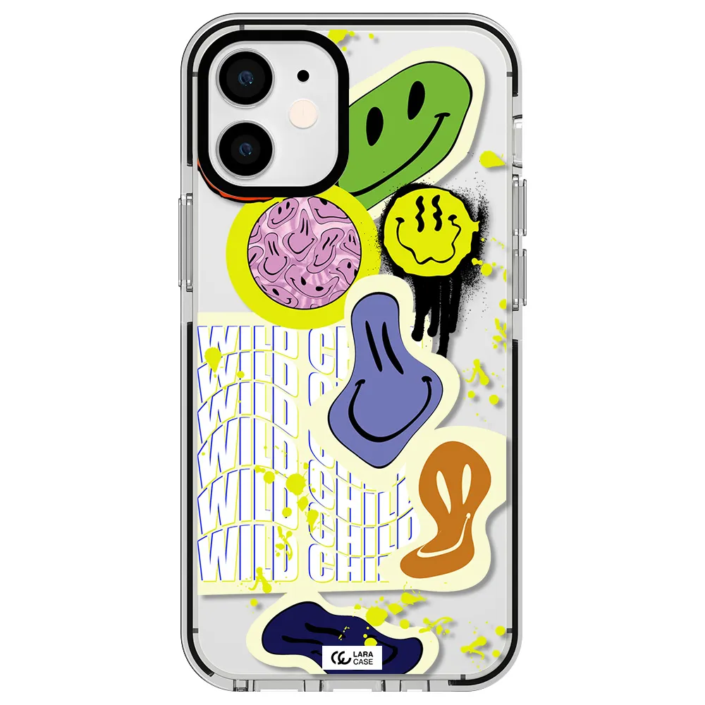 Colorful Emojis Apple iPhone 12 mini impact black border Case