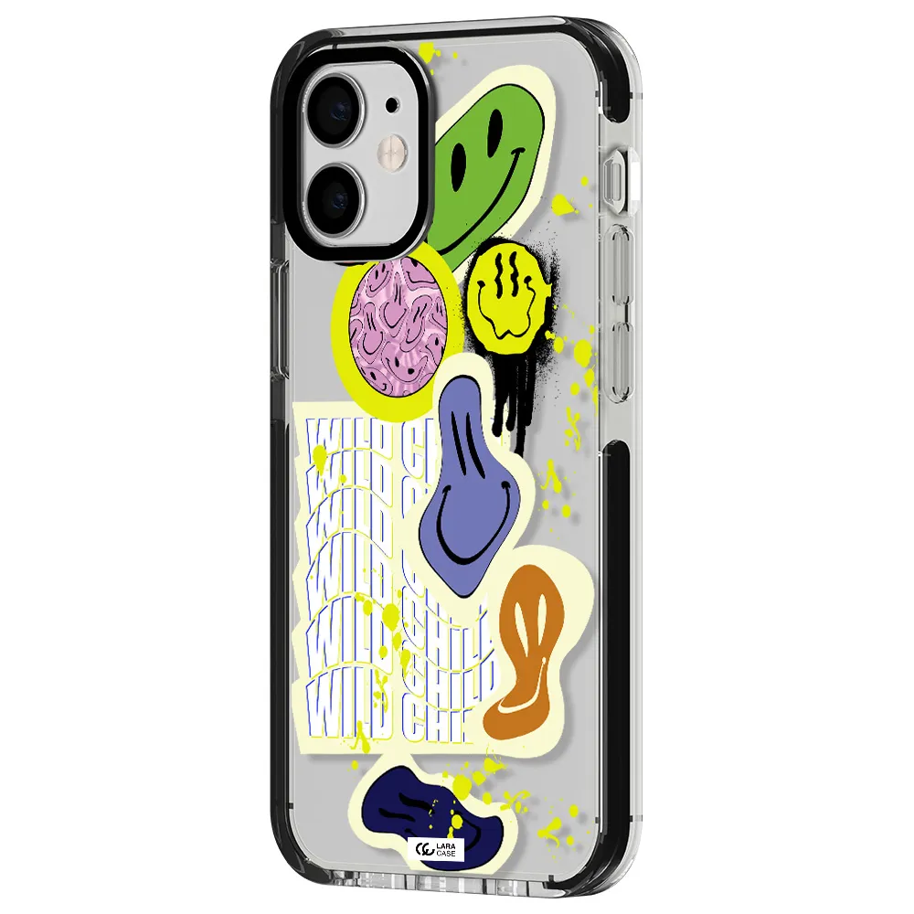 Colorful Emojis Apple iPhone 12 mini impact black border Case