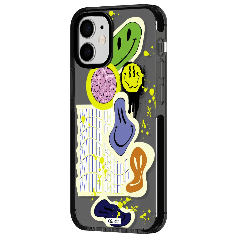 Colorful Emojis Apple iPhone 12 mini impact Smoke Black Case