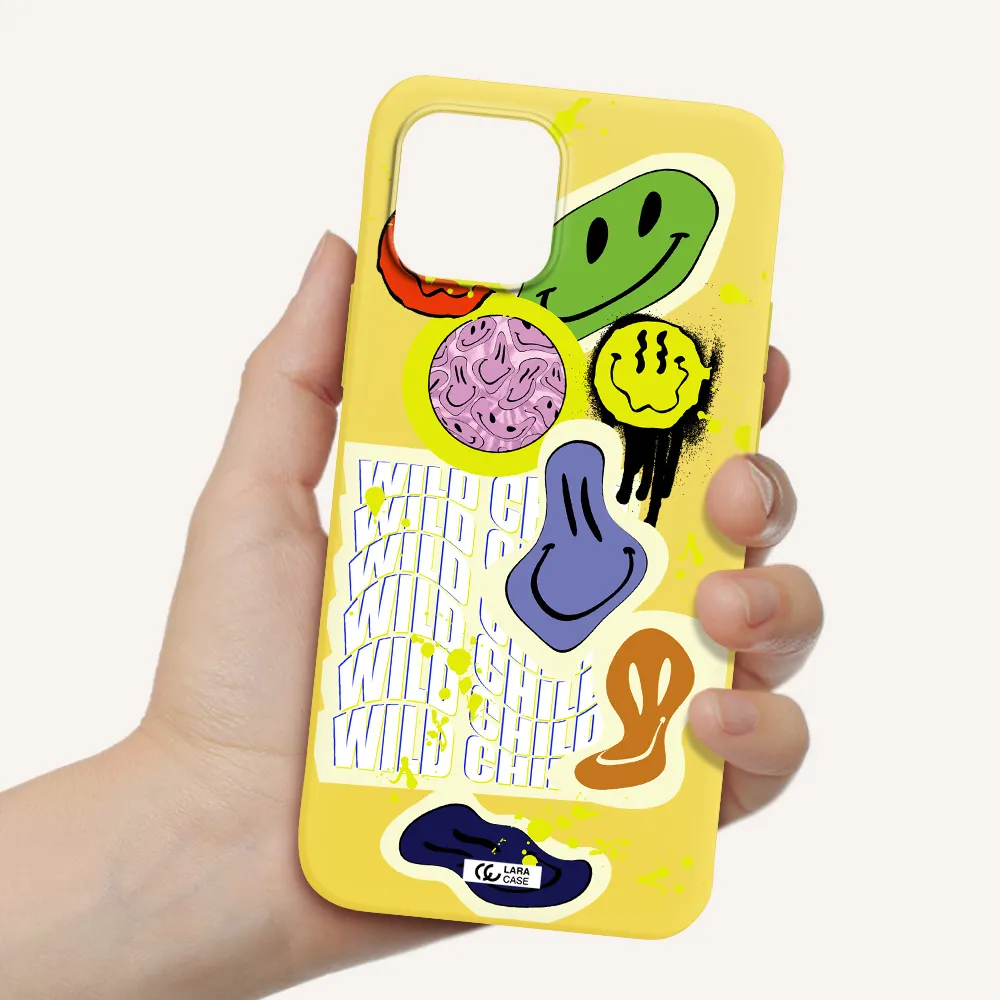 Colorful Emojis Apple iPhone 12 mini Silicone canary yellow Case