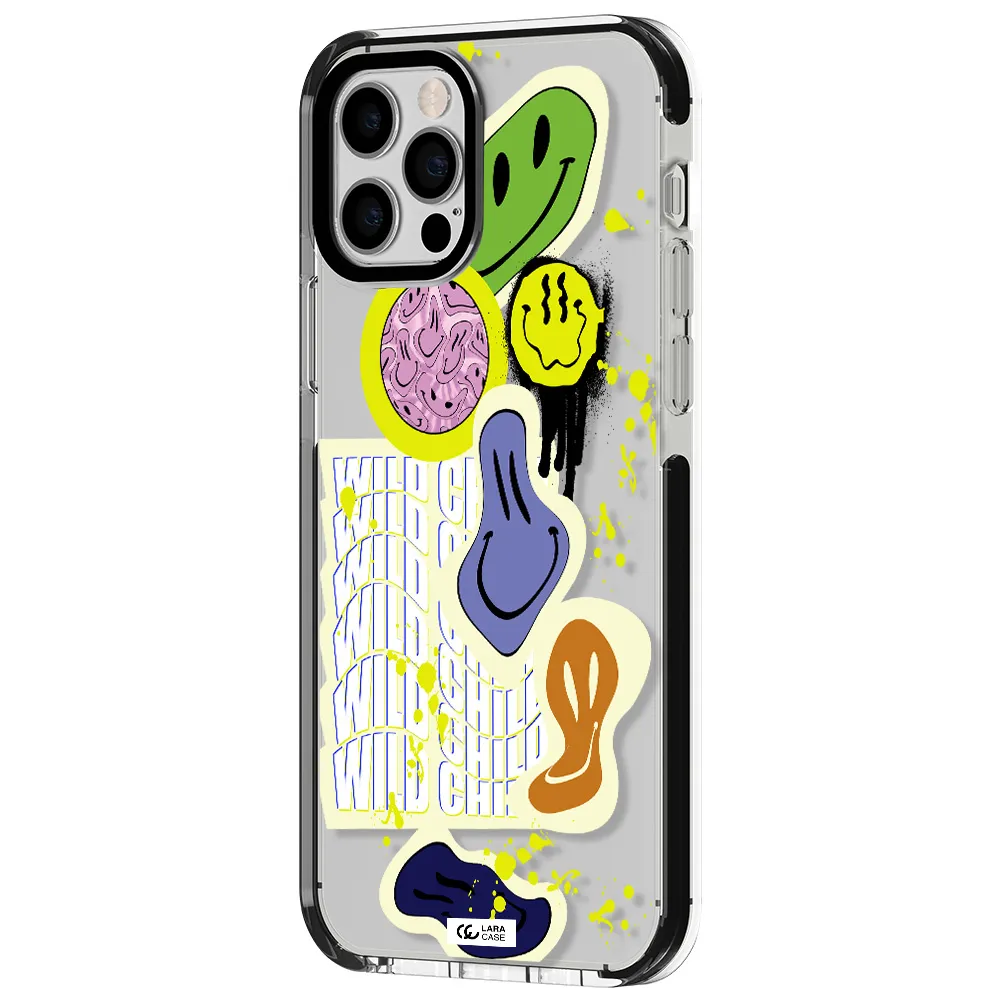 Colorful Emojis Apple iPhone 12 pro impact black border Case