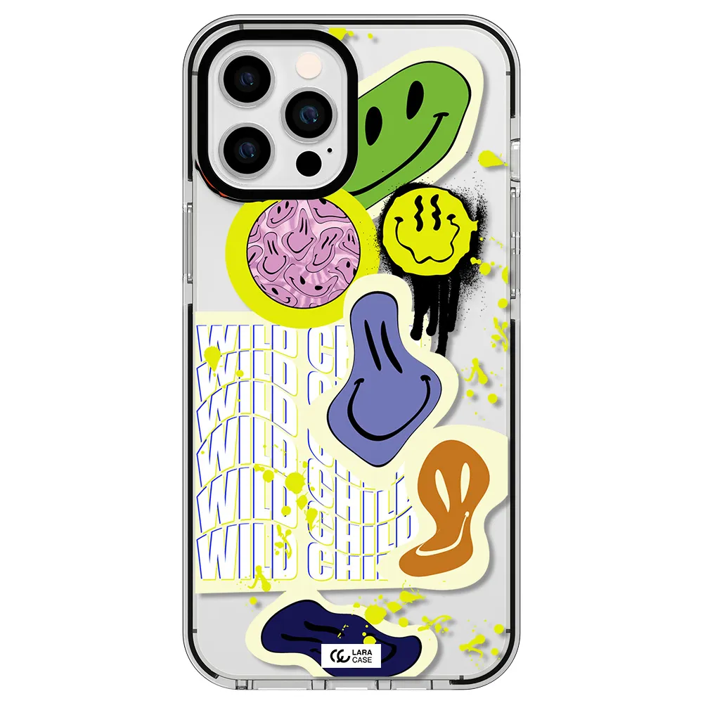 Colorful Emojis Apple iPhone 12 pro max impact black border Case