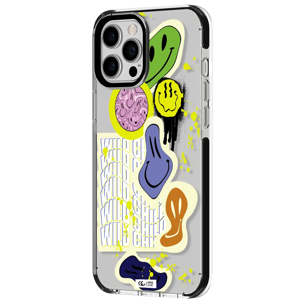 Colorful Emojis Apple iPhone 12 pro max impact black border Case