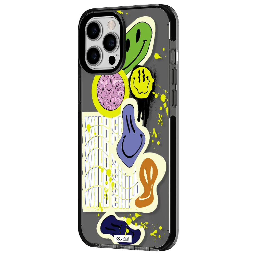 Colorful Emojis Apple iPhone 12 pro max impact Smoke Black Case