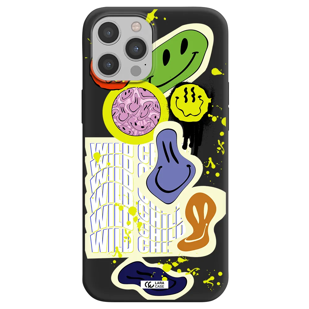 Colorful Emojis Apple iPhone 12 pro max Silicone black Case