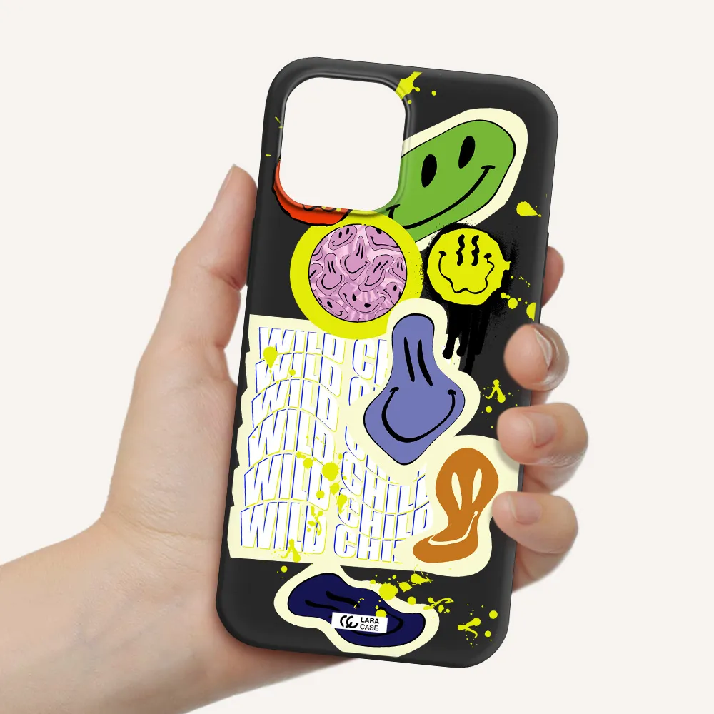 Colorful Emojis Apple iPhone 12 pro max Silicone black Case