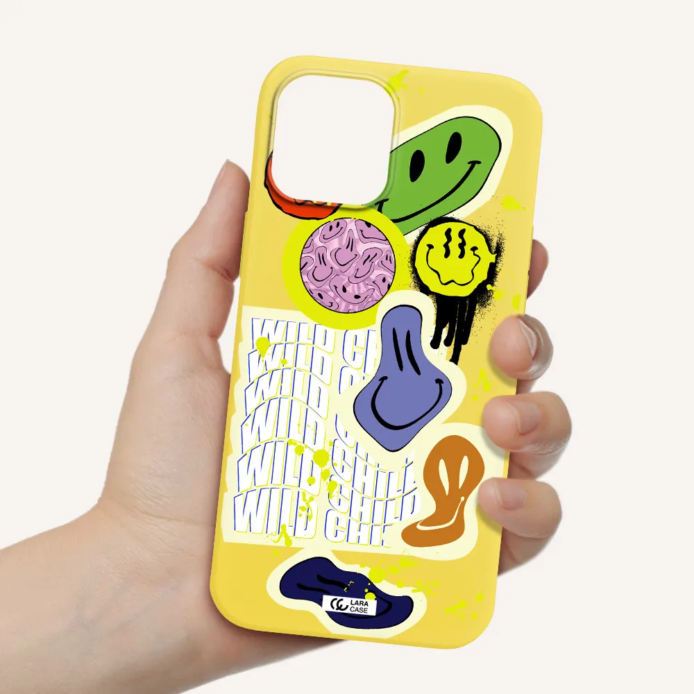 Colorful Emojis Apple iPhone 12 pro max Silicone canary yellow Case