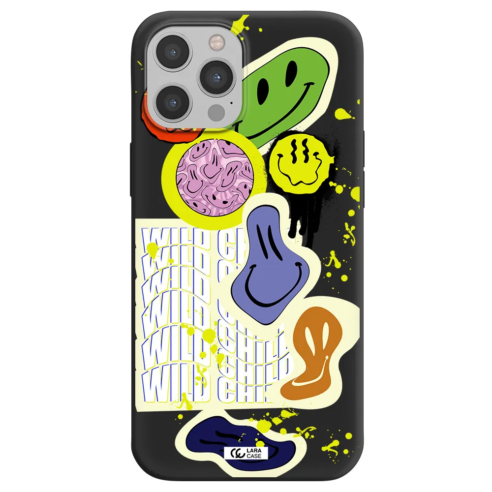 Colorful Emojis Apple iPhone 12 pro Silicone black Case