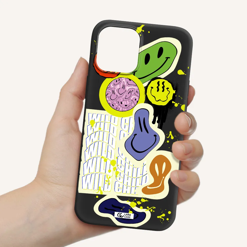 Colorful Emojis Apple iPhone 12 pro Silicone black Case