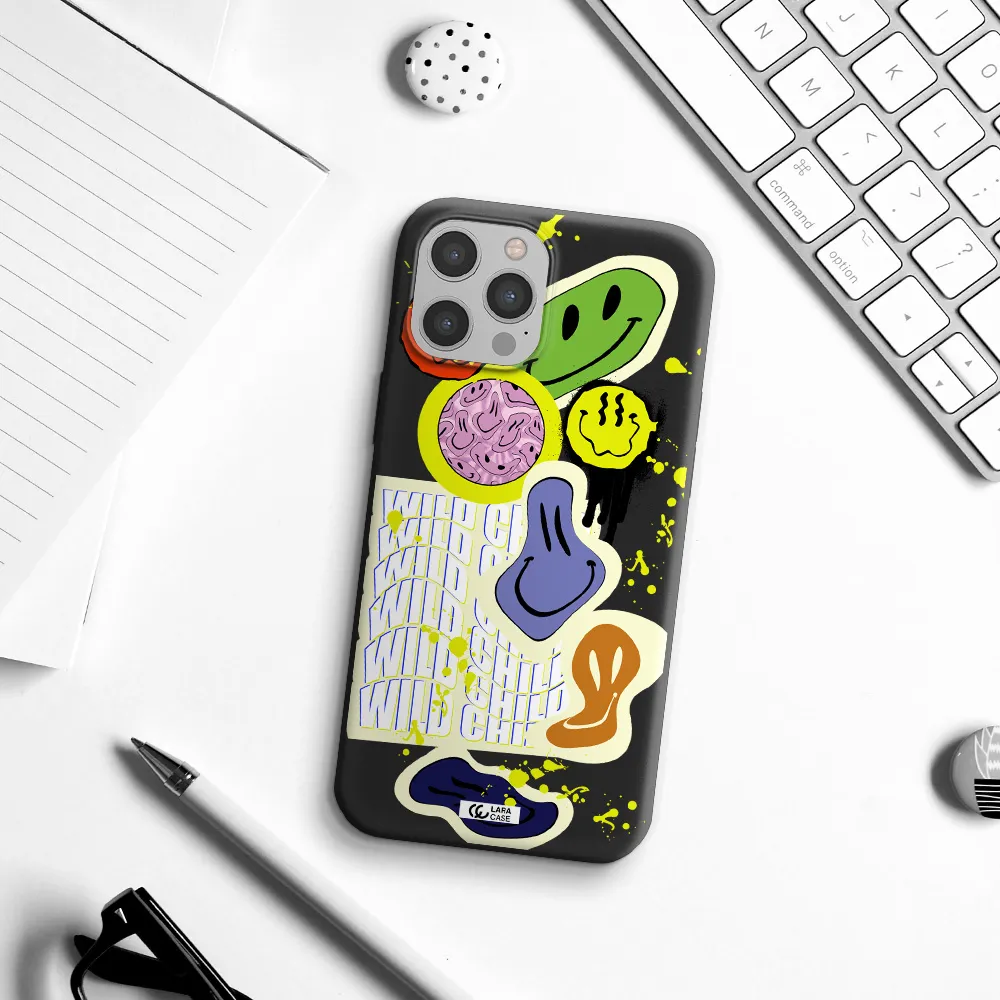 Colorful Emojis Apple iPhone 12 pro Silicone black Case
