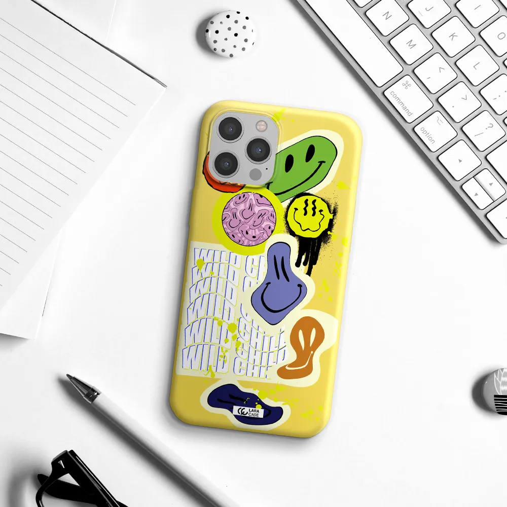 Colorful Emojis Apple iPhone 12 pro Silicone canary yellow Case