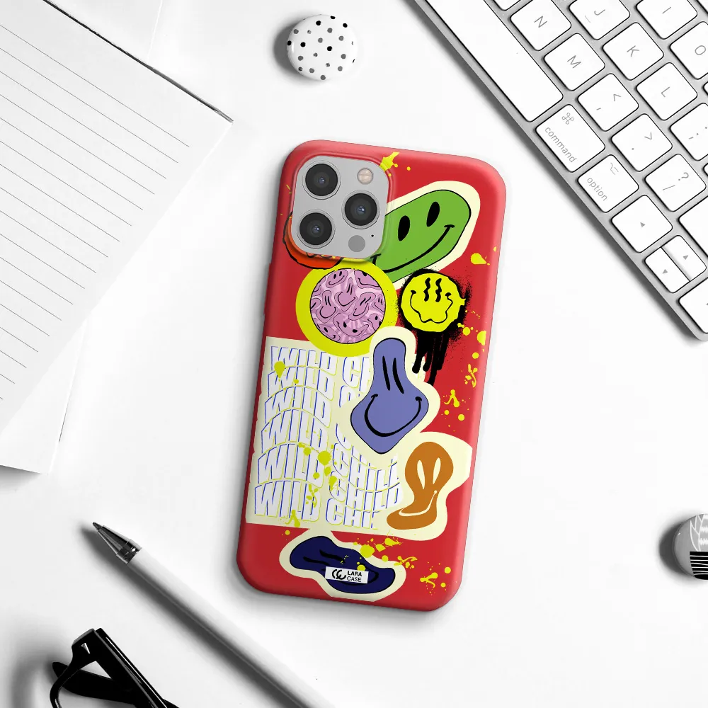 Colorful Emojis Apple iPhone 12 pro Silicone Imperial Red Case