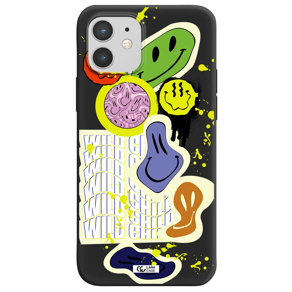 Colorful Emojis Apple iPhone 12 Silicone black Case