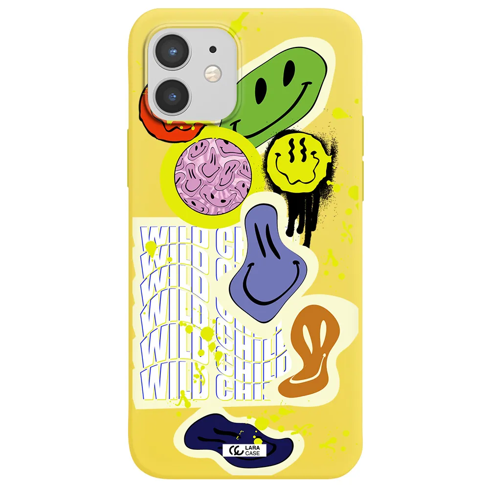 Colorful Emojis Apple iPhone 12 Silicone canary yellow Case