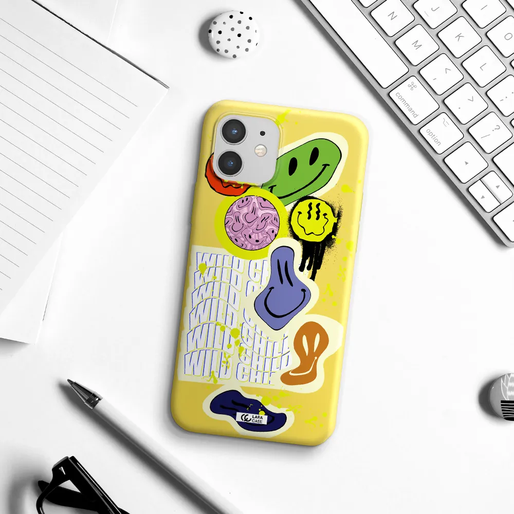 Colorful Emojis Apple iPhone 12 Silicone canary yellow Case