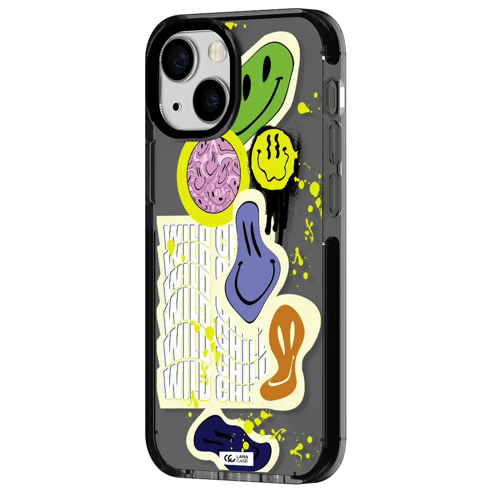 Colorful Emojis Apple iPhone 13 mini impact Smoke Black Case