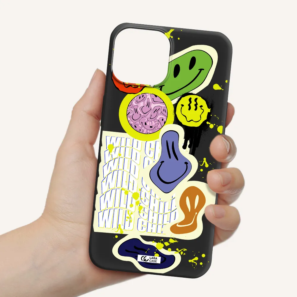 Colorful Emojis Apple iPhone 13 mini Silicone black Case