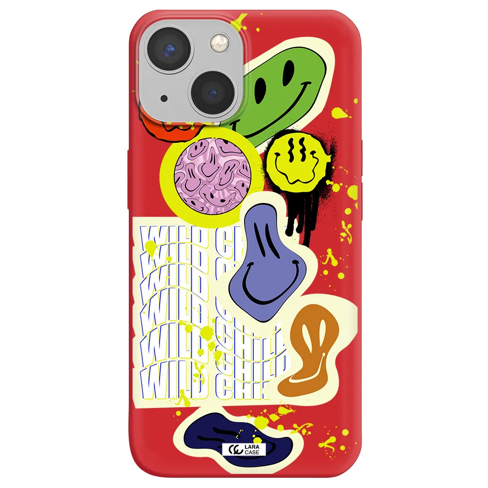 Colorful Emojis Apple iPhone 13 mini Silicone Imperial Red Case