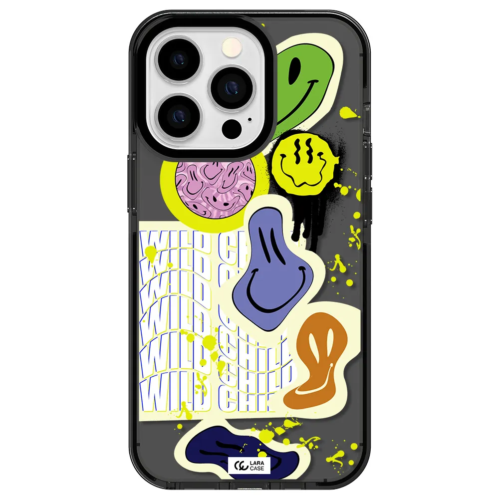 Colorful Emojis Apple iPhone 13 Pro impact Smoke Black Case
