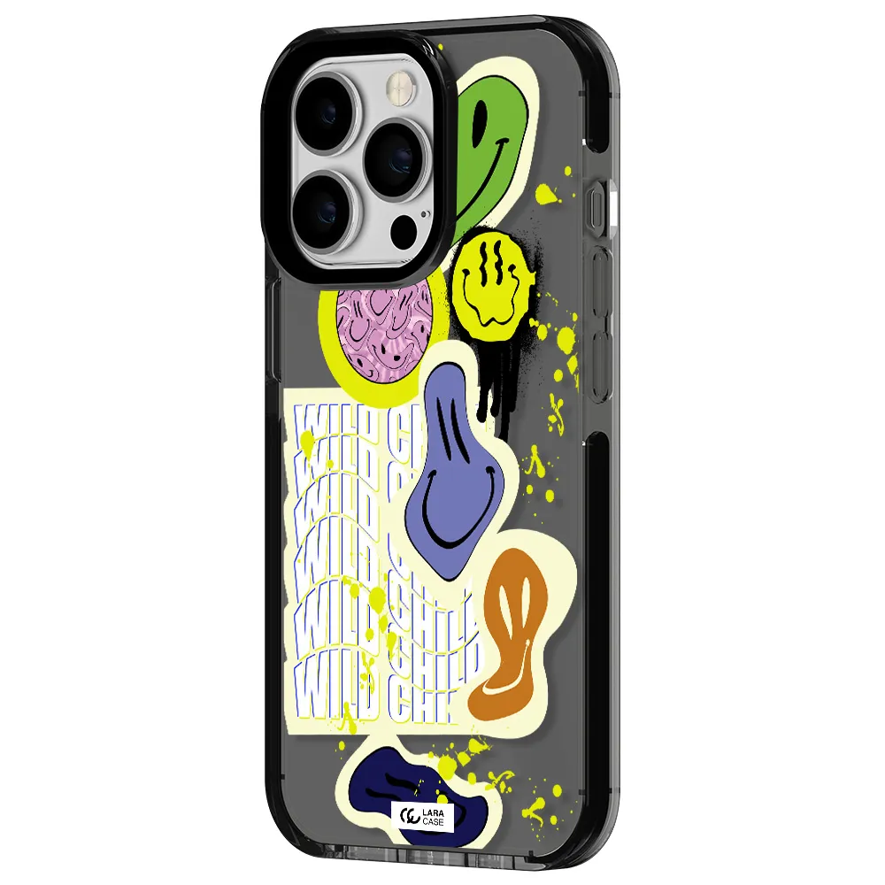Colorful Emojis Apple iPhone 13 Pro impact Smoke Black Case