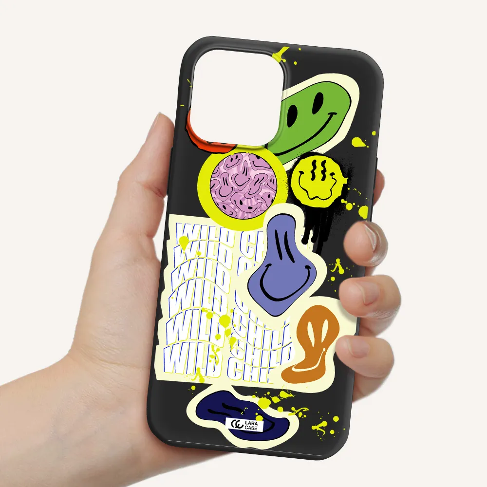 Colorful Emojis Apple iPhone 13 Pro Max Silicone black Case