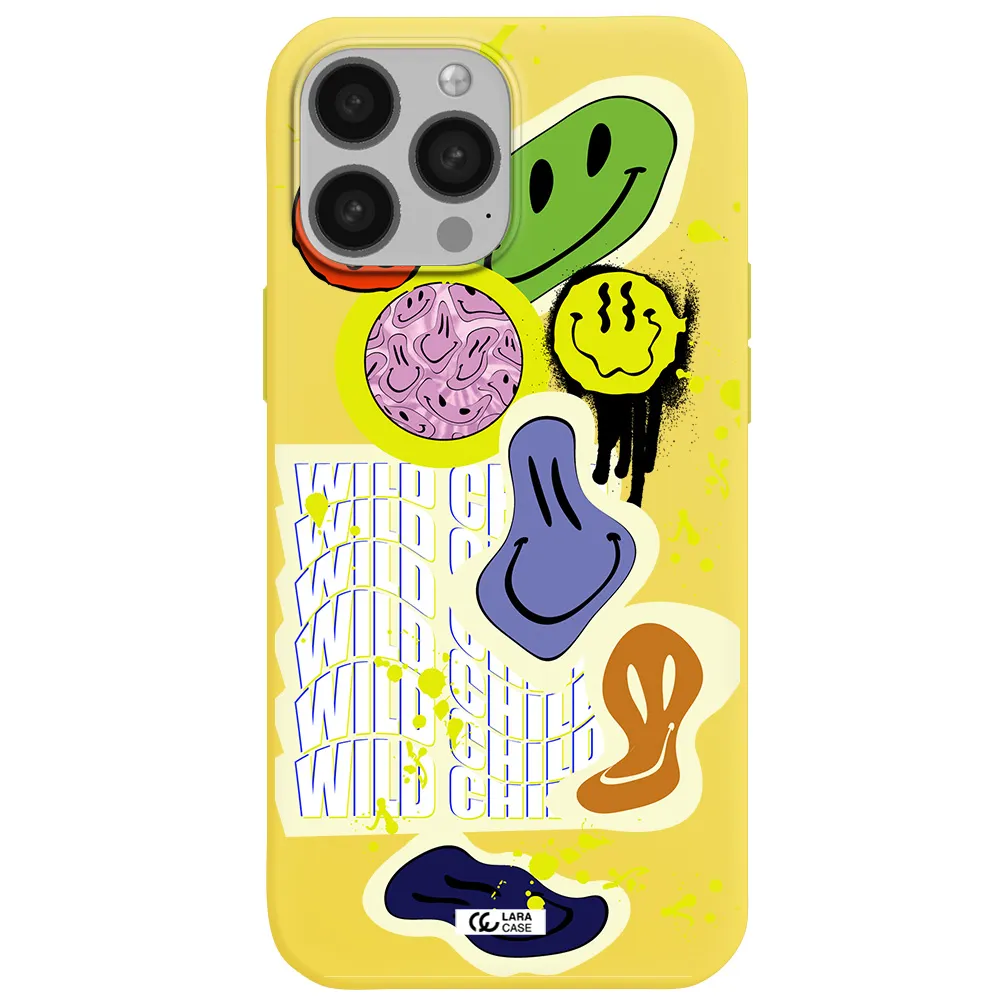 Colorful Emojis Apple iPhone 13 Pro Silicone canary yellow Case