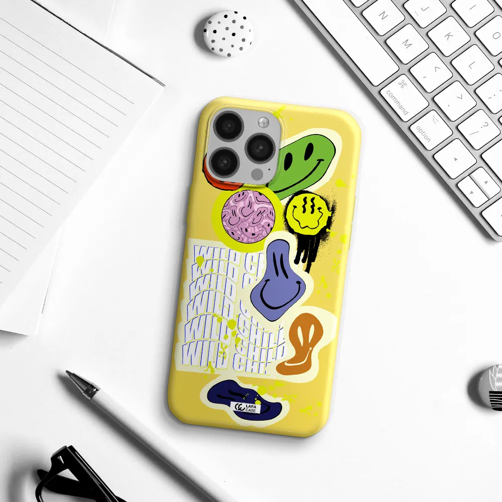Colorful Emojis Apple iPhone 13 Pro Silicone canary yellow Case