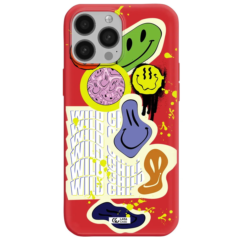 Colorful Emojis Apple iPhone 13 Pro Silicone Imperial Red Case