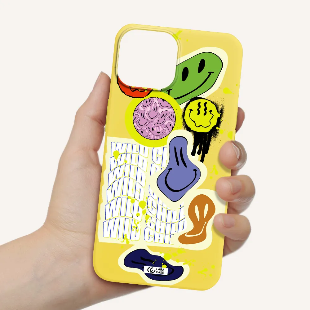 Colorful Emojis Apple iPhone 13 Silicone canary yellow Case