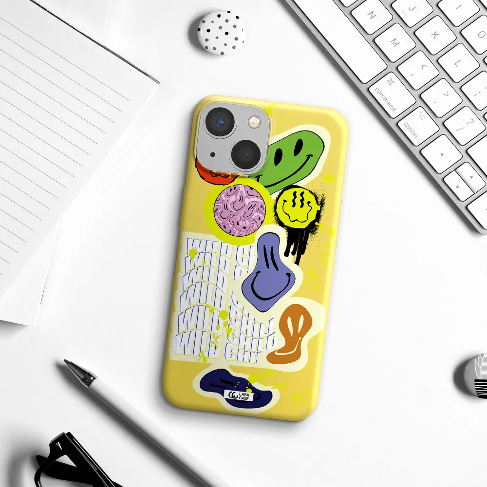 Colorful Emojis Apple iPhone 13 Silicone canary yellow Case