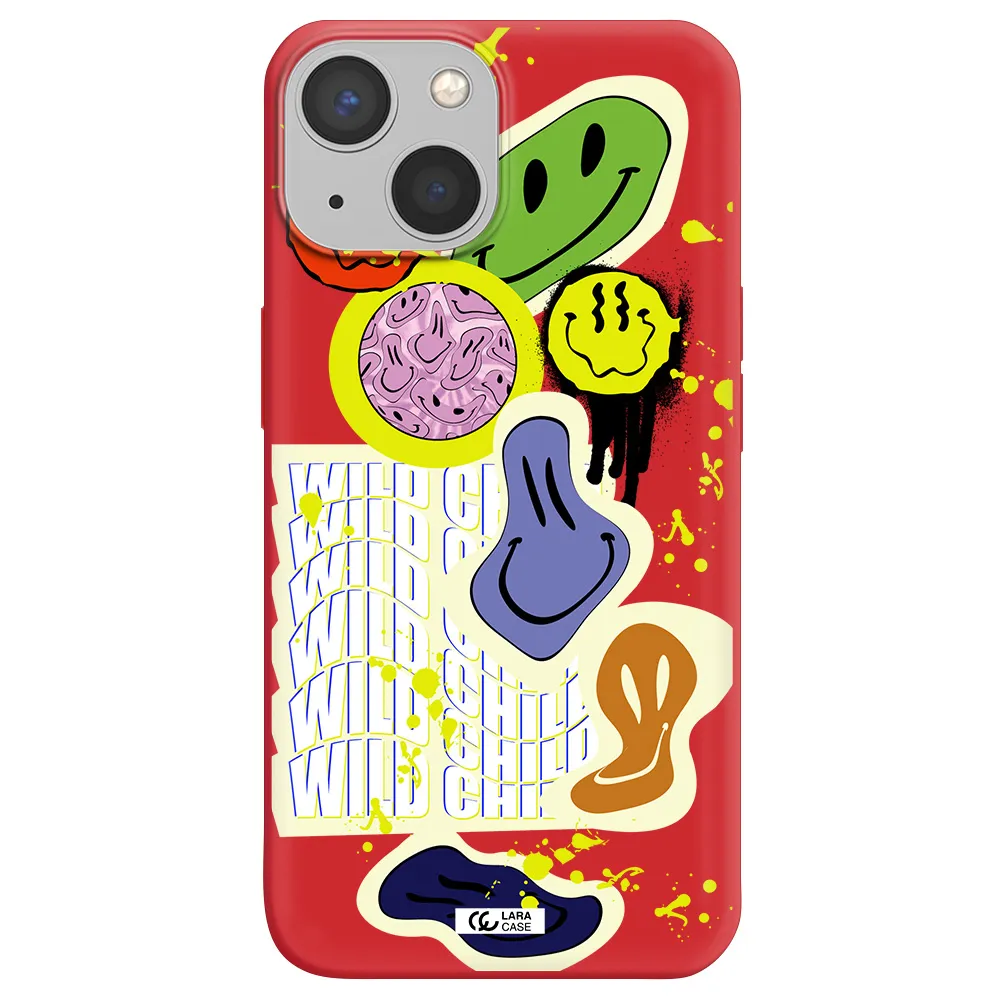 Colorful Emojis Apple iPhone 13 Silicone Imperial Red Case