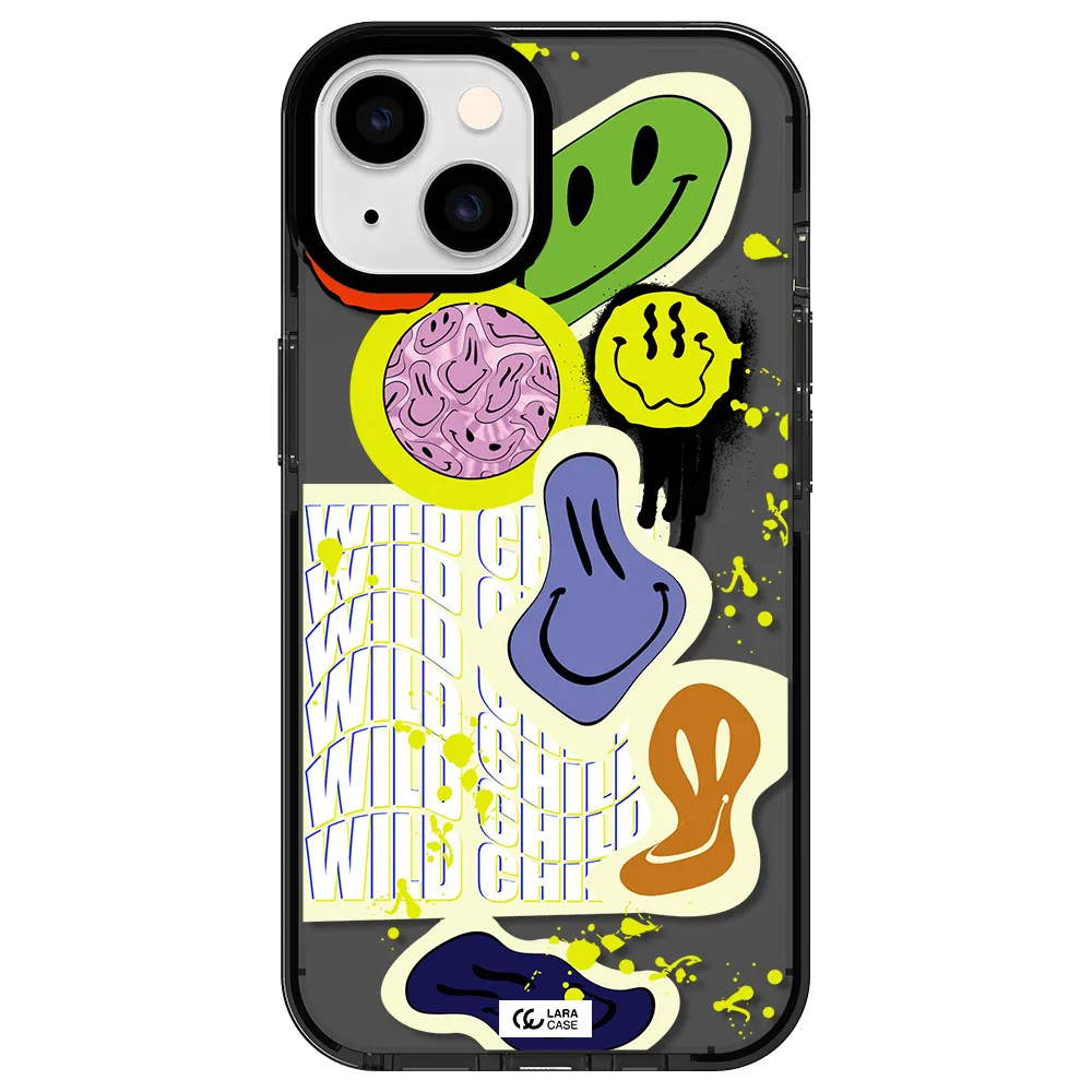 Colorful Emojis Apple iPhone 14 impact Smoke Black Case