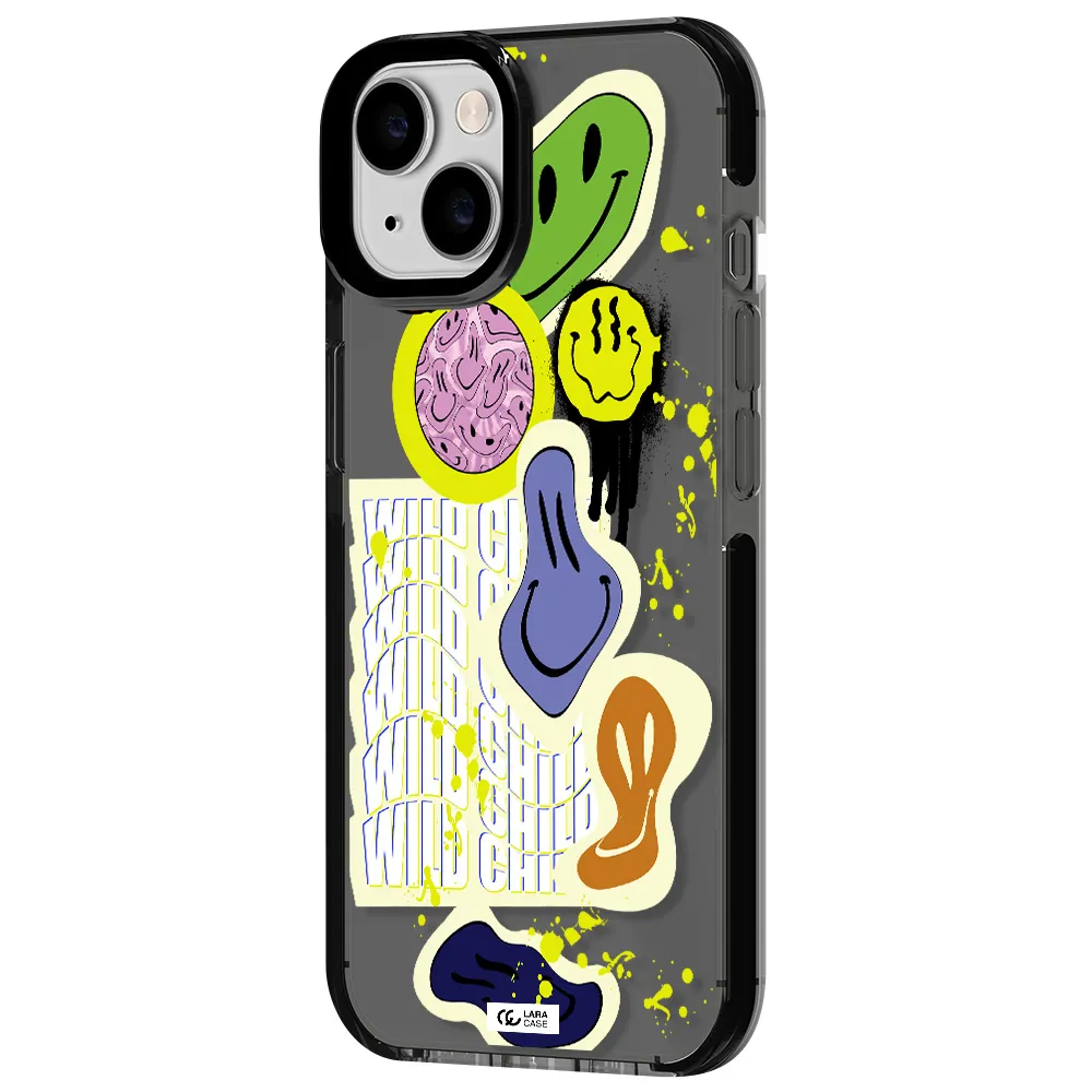 Colorful Emojis Apple iPhone 14 impact Smoke Black Case