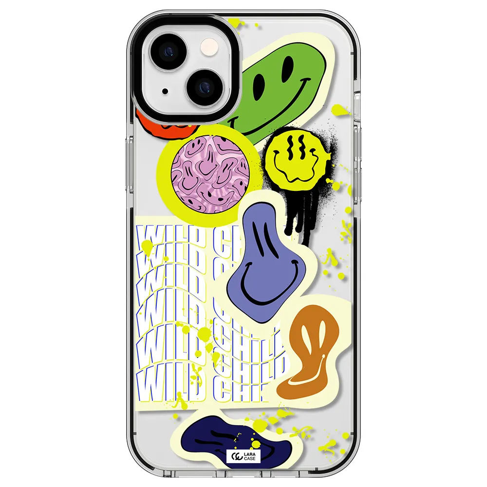 Colorful Emojis Apple iPhone 14 plus impact black border Case
